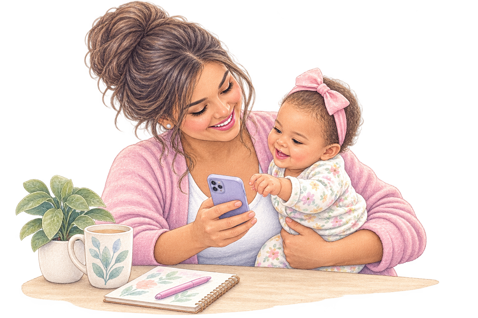Mother and baby sharing a phone moment